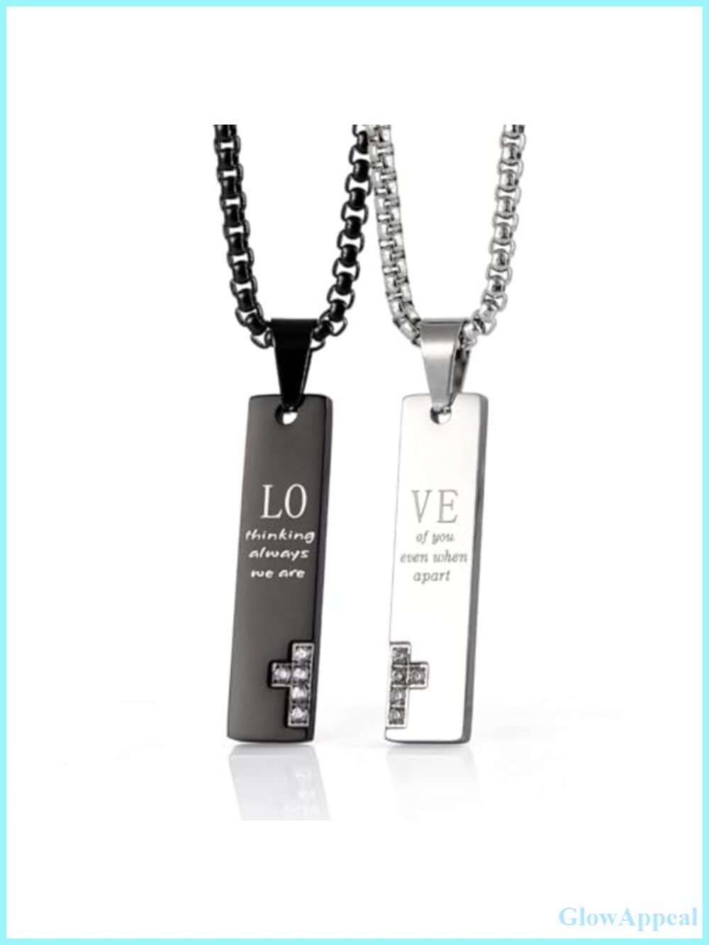 Couple Distance Necklace Set Stainless Steel Cross Matching Pendant Box Chain